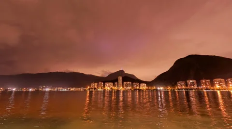 4K UHD The Lagoon Rio de Janeiro cloudy sky night time lapse Brazil Видео 37381122