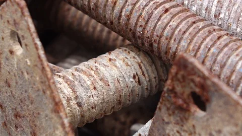 4K UHD Large Rusty Threaded Steel Rod 스톡 동영상 108188248