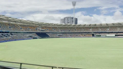 4K UHD left to right pan empty stadium, Woolloongabba Australia, stadium Stock Footage 163022871