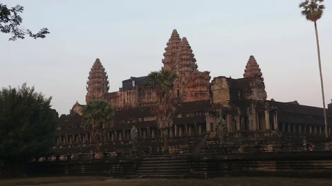 4K UHD long exposure time-lapse of tourists in Angkor Wat Temple, inside Angkor  Stock Footage 98253985