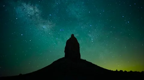 4k UHD Medium of Pinnacle in Desert with Stars moving Stock Footage 65203634