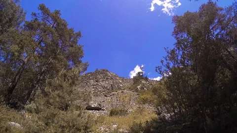 4K UHD mountain timelapse at the summer. Clouds green trees and sun rays Stock Footage 116373900