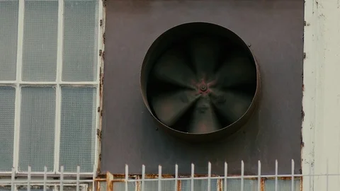 4K UHD old rusty industrial ventillator spinning Stock Footage 74435313