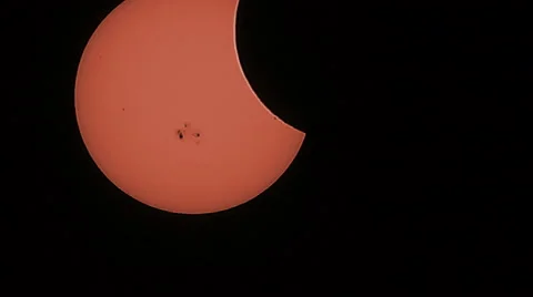 4K UHD partial solar eclipse October 2014 with sun spots time lapse medium shot Stock Footage 42969617