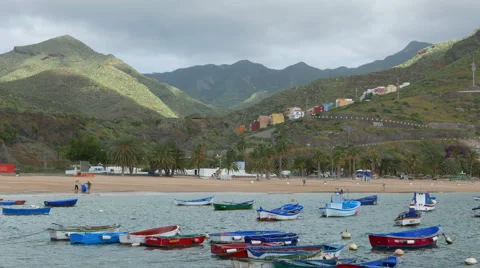 4K UHD Playa de la Teresitas Beach St. Andres Tenerife island coast Canary Stock Footage 48361692