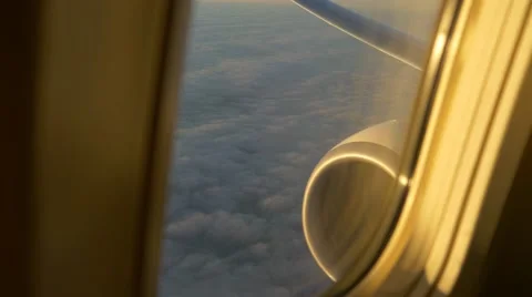 4k uhd POV point of view inside airplane passenger window seat engine Video stock 47858187