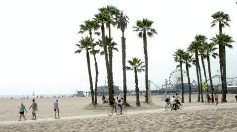 4K, UHD, Roller-skating and bicycles riding in Santa Monica, BlackMagic Camera Stock Footage 45569194