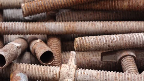 4K UHD Rusty Construction Threaded Metal Rods Stock Footage 108190947
