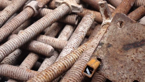 4K UHD Rusty Threaded Steel Rods Background 스톡 동영상 108191268