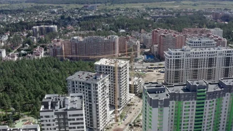 4K UHD shot of construction process of skyscraper structure. Stock Footage 137902806