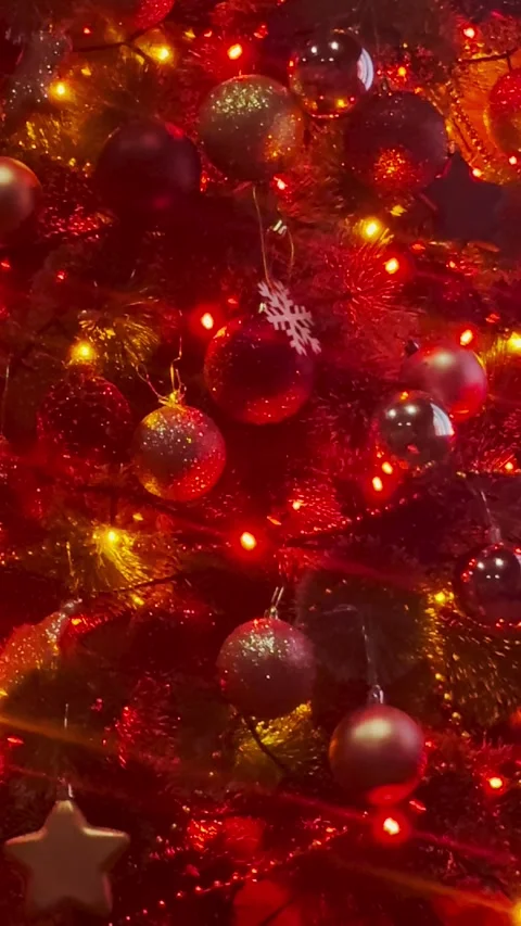 4K UHD soft focus vertical footage of new year's and Christmas tree Stock Footage 296014802