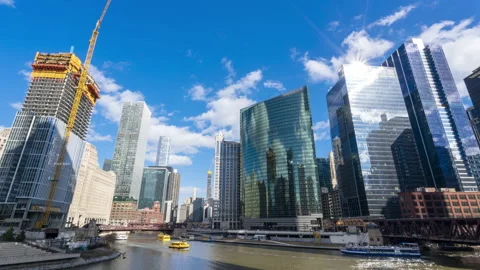 4K UHD Time lapse : Chicago city in blue sky and fast clouds day at Chicago 스톡 동영상 145932774