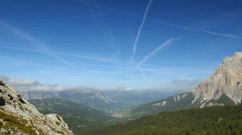 4k UHD time lapse contrails over dolomites valley 11524 Stock Footage 42726449