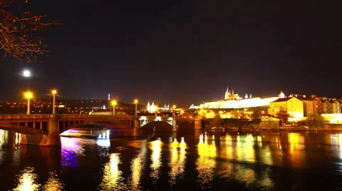 4k UHD timelapse at night with bridge in Prague. Stock Footage 57531184
