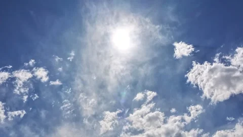 4K UHD Timelapse: Radiant Sun And Misty Clouds Moving Across Blue Sky Stock Footage 337727367