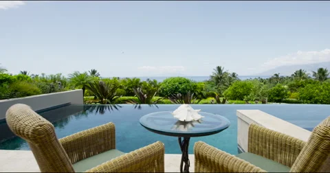 4K UHD: Tracking From Pool Reveal Patio Stock Footage 63154968