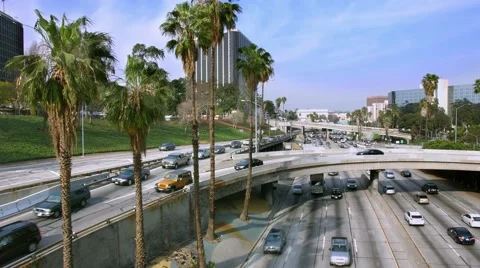 4K, UHD, Traffic jam in Los Angeles downtown during rush hour, California Stock Footage 47383343