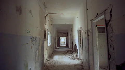 4K UHD Walking through an abandoned long corridor,steadicam/gimbal Stock Footage 63521259