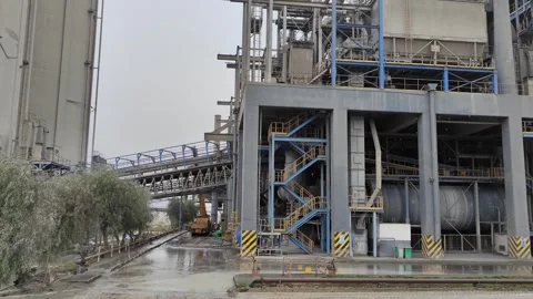 4K UHD Wide Pan: Massive Cement Factory Infrastructure and Horizontal Mill BK2. Stock Footage 331808397