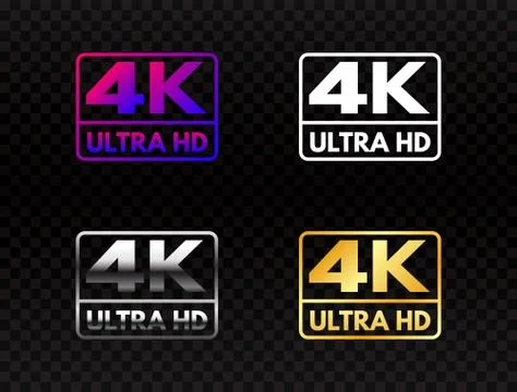 4K Ultra HD set on transparent background. High definition icon collection Stock Illustration