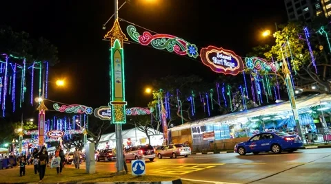 4k Ultra HD time lapse of bustling Hari Raya bazaars at Geylang Serai Singapore Stock Footage 44269728