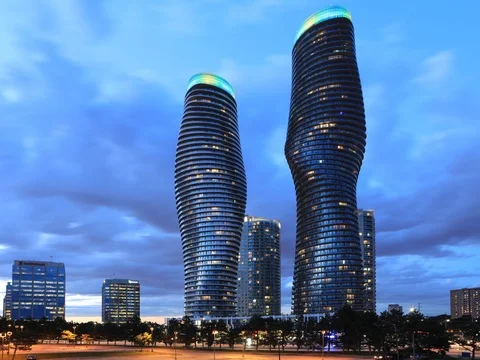 4K UltraHD Day to night Timelapse of the Absolute World Complex in Mississauga Stock Footage 76711372
