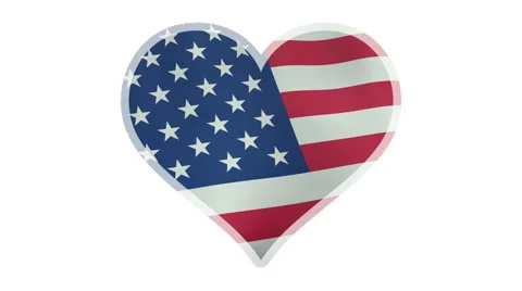 4K UltraHD loopable beating heart symbol with waving American flag Stock Footage 48383406