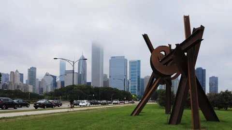 4K UltraHD Timelapse Chicago Skyline with metal sculpture Stock Footage