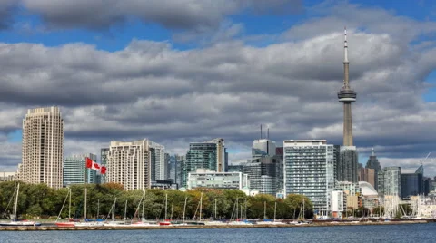 4K UltraHD A timelapse view of Toronto, Canada with the harbour in foreground Stock Footage