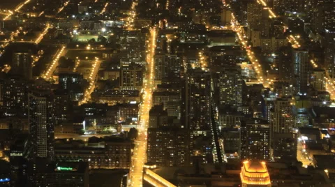 4K UltraHD Wide aerial view of Chicago after dark Stock Footage