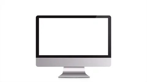 4K Unbranded Modern Desktop Workstation Flat Panel Computer, Blank White Screen Stock Footage