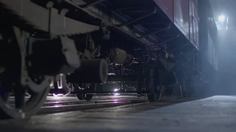 4k under train in slow motion with fog, smoke Stock Footage 54253459