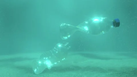 4k Underwater plastic waste ,float in water, global warming and pollution Stock Footage 130850778