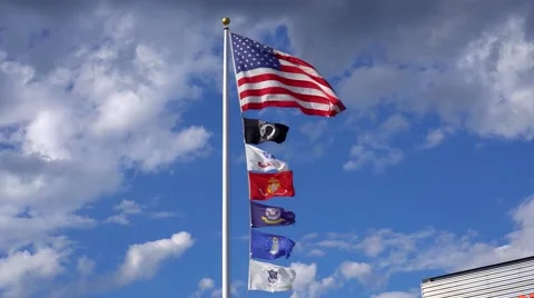 4K US American armed forces military flags waving Stock Footage 65824599