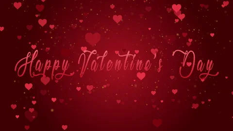 4K Valentine's day greeting card Abstract red hearts background with golden rain Stock Footage