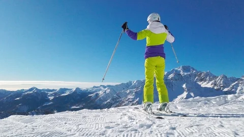 4K - Valmalenco (IT) - Skier looking at the view Stock Footage 120933149