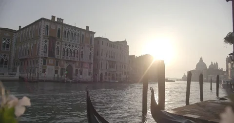 4K Venice Italy Canal Grande sunrise by the water Stock Footage