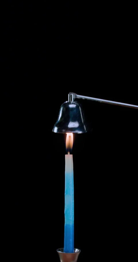 4K Vert Blue White lit candle snuffed smoke ending L19 PR422HQ AsDesign Stock Footage 327866783
