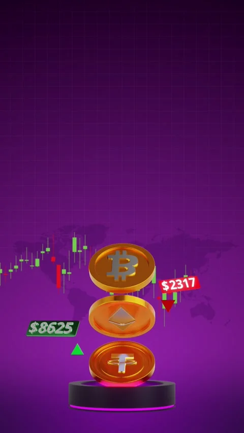 4K Vertical 3D Cryptocurrency Coins Stack with Candlestick Chart 스톡 동영상 344916385