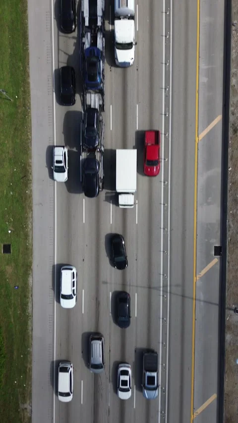 4K Vertical Aerial Top Down View Highway Traffic Jam Florida Stock Footage 343874242