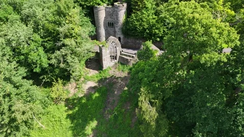 4K Vertical Aerial View of Stone Ruin at Heywood Gardens Ireland Stock Footage 332803819