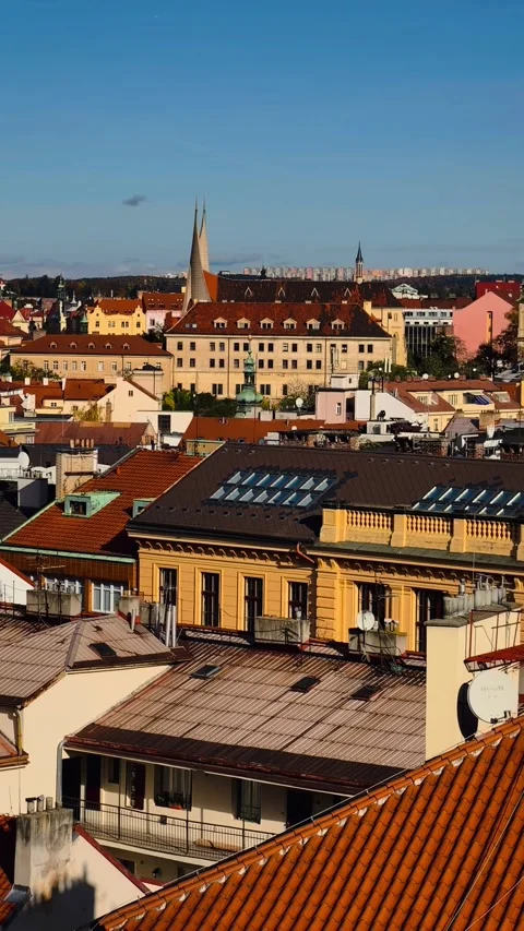 4K Vertical B-roll Footage Prague Skyline Cityscape Blue Sky Czech Republic Stock Footage 320182426