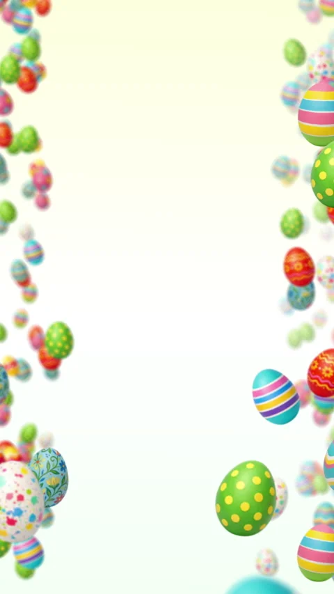 4K Vertical Easter Eggs Floating Up Frame with Copy Space Stock Footage 330368299