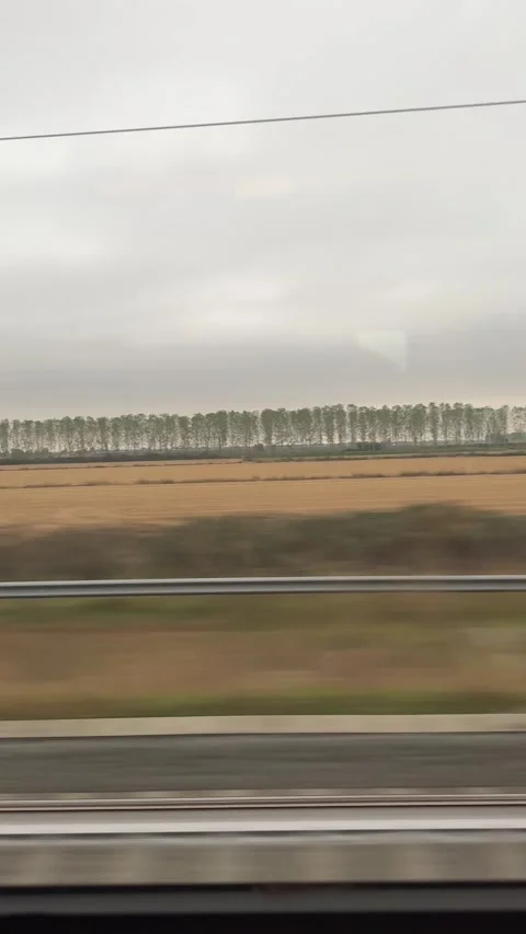 4K vertical fast train window view – countryside landscape blur Stock Footage 320397244