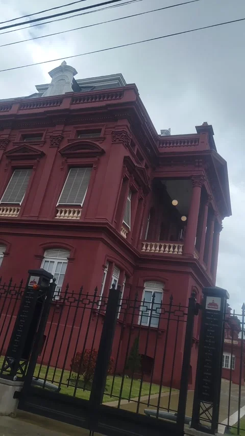 4K Vertical Orientation The Red House parliament in Trinidad and Tobago Stock Footage 239080146