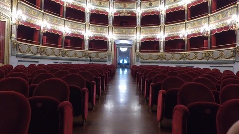 4K vertical pan of opulent opera theatre Stock Footage 92470917