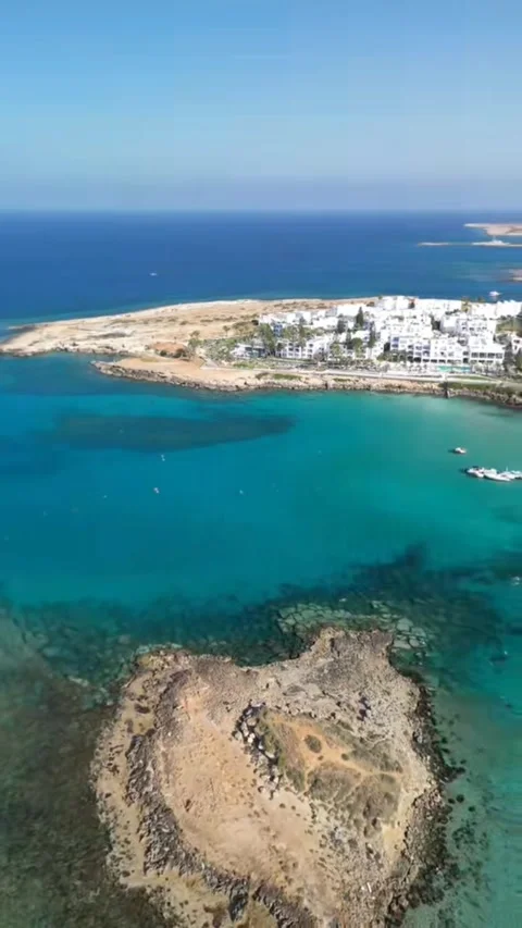 4K Vertical Protaras Beach Cyprus Turquoise Water and Golden Sand 2026 Video stock 328414296