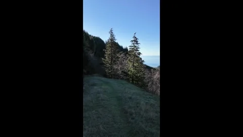 4K vertical smooth hiking panning footage in Oregon Coast, ocean mountain view Video stock 327366573