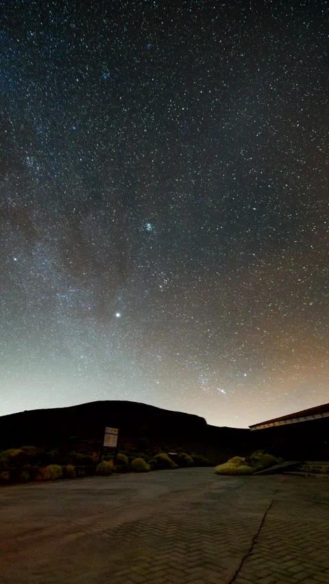 4K Vertical Timelapse of Winter Milky Way and Orion Rising with Pan Over Teide O Stock Footage 323075933