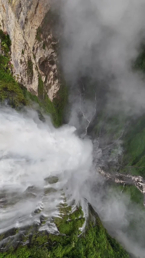 4K | Vertical | UHD Waterfall Closeup Aerial Stock-Footage 333700547